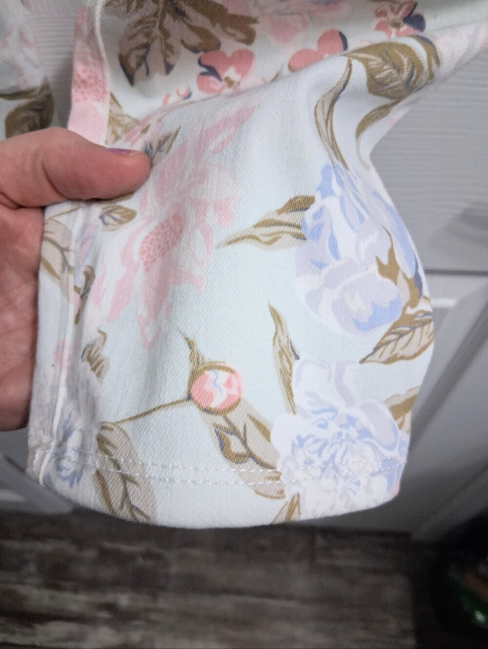 Mixit Floral Stretch Pants Pastel Flowers On White Pink Blue Botanical XL - Picture 15 of 16
